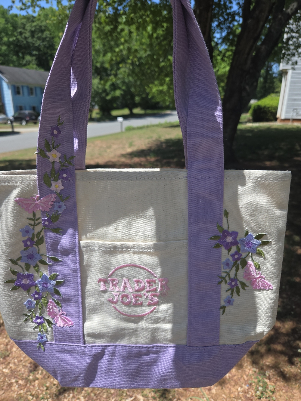 Lavender & Cream Embroidered Canvas Tote - Trader Joe's